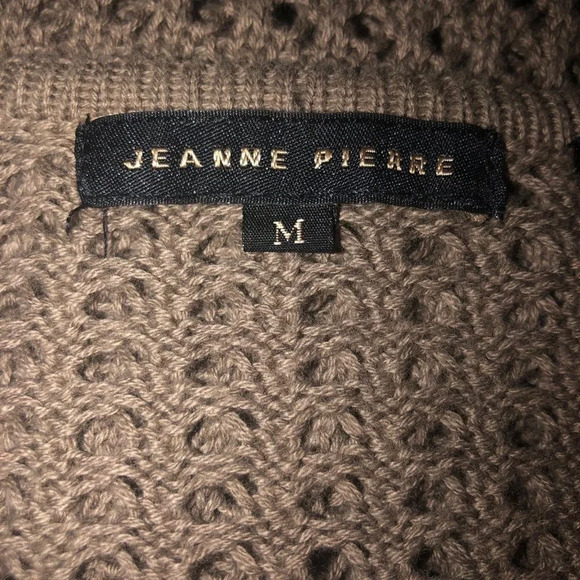 JEANNE PIERRE Sz M Women's Taupe Open-Knit High Low V-Neckline Pullover Sweater - Picture 2 of 7